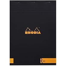 RHODIA 182012C - Stapled Notepad "Le R" No. 18 Black - A4 - Lined - 70 Detachable Sheets - Ivory Clairefontaine Paper 90 g/m - Velvety Touch Cover - Basics
