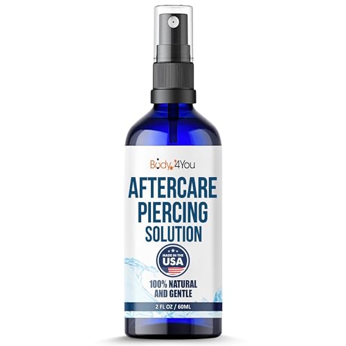 BodyJ4You Piercing Aftercare Spray - Saline Solution Natural Keloid Bump Removal - Ear Piercing Cleaner Nose Septum Belly Button Cartilage - Sea Salt Aloe Vera Rosemary - Fine Mist 2 Fl Oz