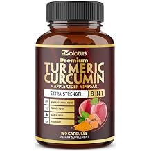 7 in 1 Turmeric Curcumin + Apple Cinder Vinegar Capsules, 6 Month Supply with Ashwagandha, Ginger, Garlic Bulb, 180 Capsules