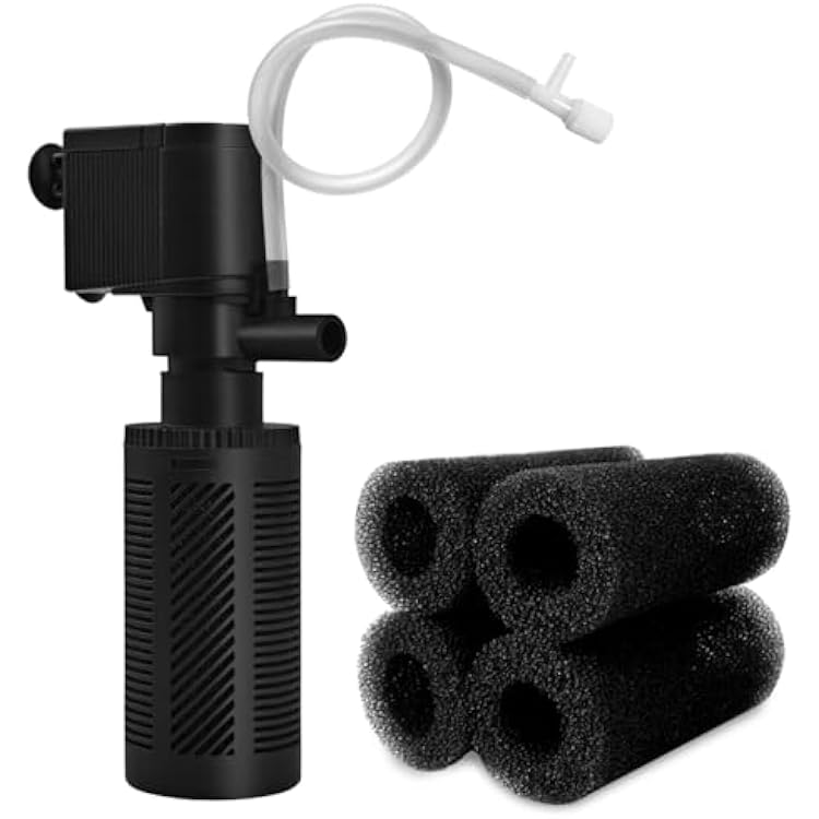 DOMICA Small Aquarium Filter with Aeration System 92GPH 5W Internal Filter for 3 to 10 Gallons Fish Tank, Submersible Fish Tank Filter with 4-pack Pre-filter Sponge