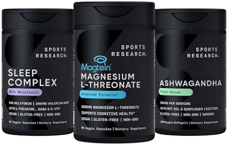 Sports Research - Sleep Complex with Melatonin 5mg + Magnesium L-Threonate Capsules 2000mg + Ashwagandha