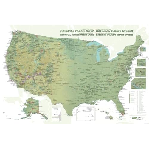 NPS x USFS x BLM x FWS Interagency Federal Lands Map 24x36 Poster: National Park System, National Forest System, National Wildlife Refuge System, BLM National Conservation Lands Army Green & White