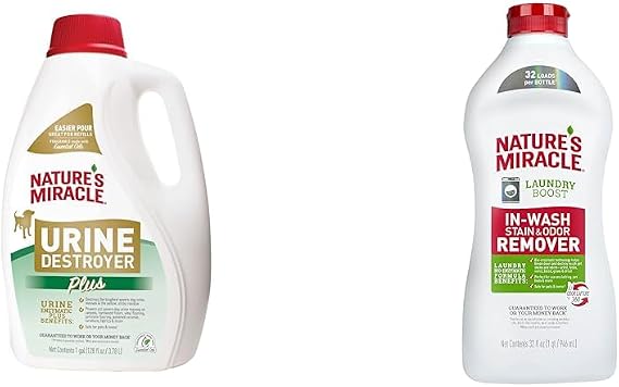 Nature's Miracle Dog Urine Destroyer Plus Enzymatic Formula, Laundry Boost in-Wash Stain & Odor Remover Additive, 1 gal & 32 oz