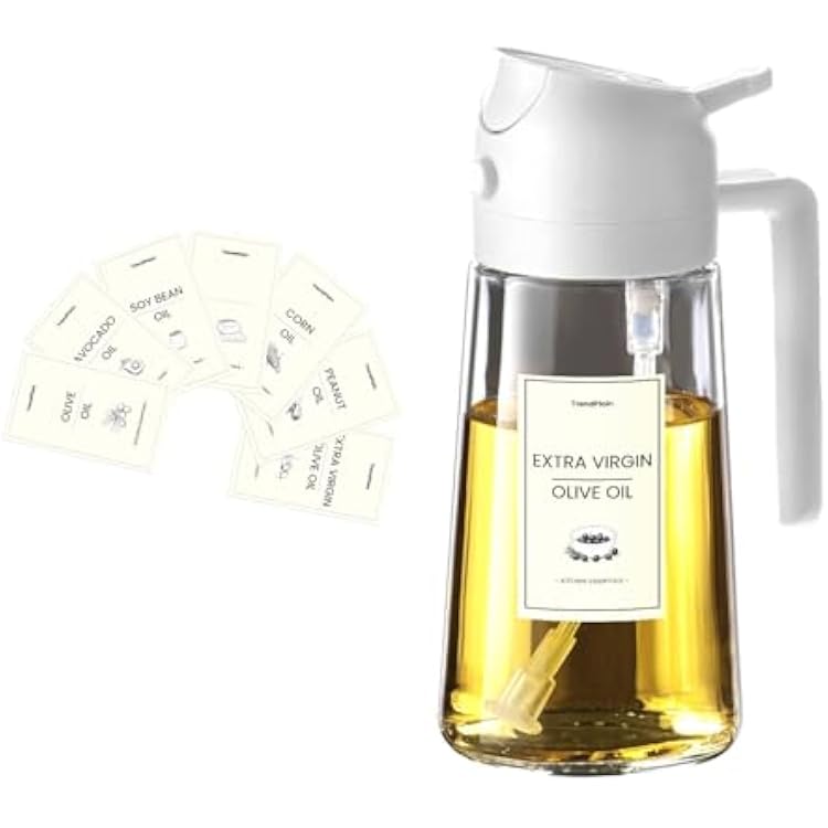 TrendPlain Oil Sprayer for Cooking with 8 Waterproof Stickers White Lid Set