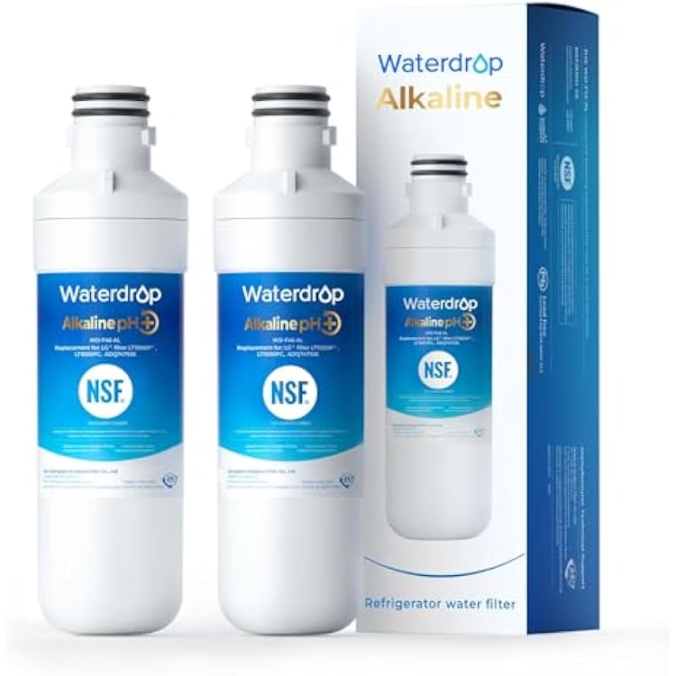 Waterdrop Alkaline LT1000PC ADQ747935 Replacement for LG LT1000PPCPCS ThinQ Refrigerator Water Filter, LFXS26973S, LMXS28626S, LMWS27626S, LFXS28596S, LFXS26596S, Enhance PH, 2 Filters