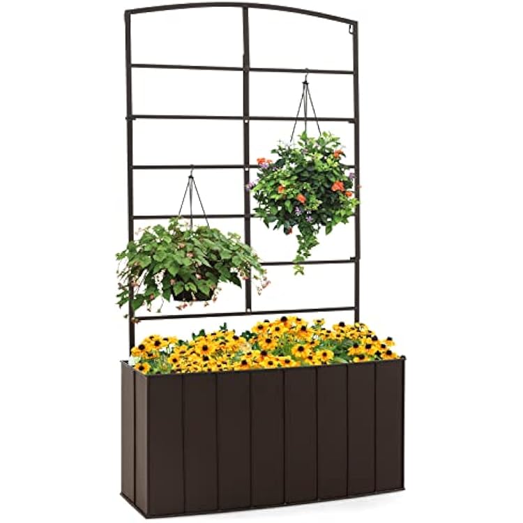 Giantex Raised Garden Bed with Trellis, 44 Elevated Garden Planter Box, Indoor Outdoor Free Standing Plant Raised Bed, Vertical Container Bed with Lattice for Vine Flowers Climbing or Pot Hanging