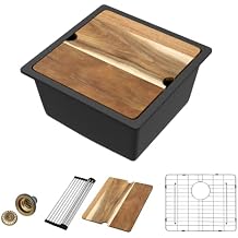 18 Black Undermount Bar Sink- 18''x18'' Black Wet Bar Prep Sink Under Counter Granite Composite Quartz Small Workstation Sinks Natural Stone Single Bowl