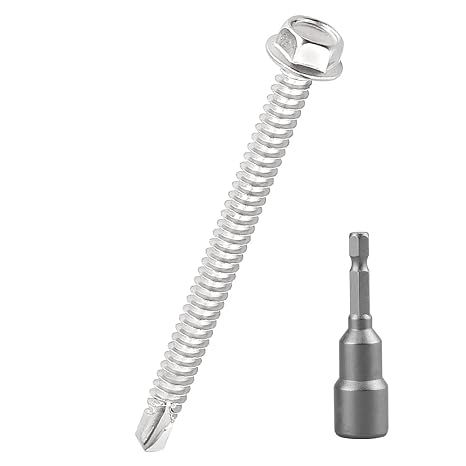 #10 x 2-1/2" Hex Washer Head Self Drilling Screws (50 pcs), 410 Stainless Steel Flanged Hex Sheet Metal Screws Tek Screws, Quick Self Tapping, Fayeploo