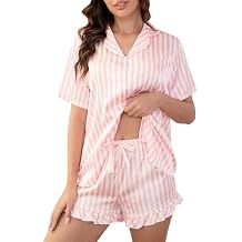 Womens Satin Pajamas Set, Silky Soft Short Sleeve Sleepwear, Button Down Pj Set for Home, Vacation, Bridal Party