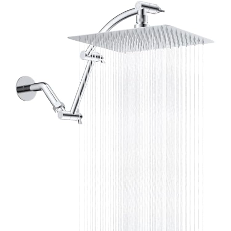 Hibbent All Metal cUPC Certified Rain Shower Head, 10 High Pressure Rainfall Showerhead with 16 Shower Head Extension Arm, Solid Brass Adjustable Shower Arm Extender, fixed Showerheads, Chrome