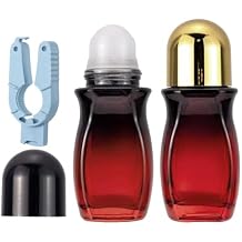 Kesell 2Pack 50 ml Glass Roller Bottles Empty Deodorant Container Gradient Red Glass Roll On Bottles with Gold and Black Caps Travel Roller Ball Applicator for Essential Oils (Includes 1 Opener)