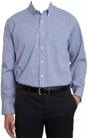 Kirkland Signature Mens Traditional Fit Dress Shirt US, Neck Sleeve, 15.5, 34, 35, Blue, Plaid