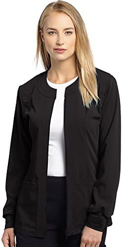 Marvella by White Cross Womens Jewel Neck Zip Front Scrub Jacket Small Black