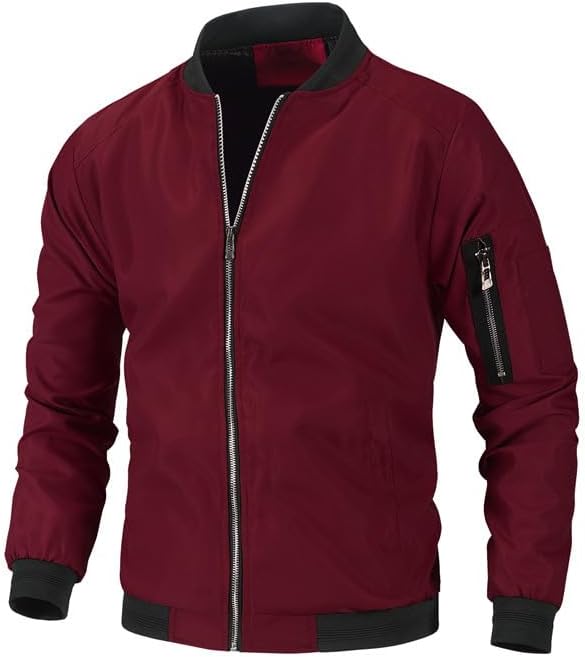 Mens Casual Open Front Bomber Jacket Coat Fall Winter Full Zip Windbreaker Outdoor Leisure Long Sleeve Outwear