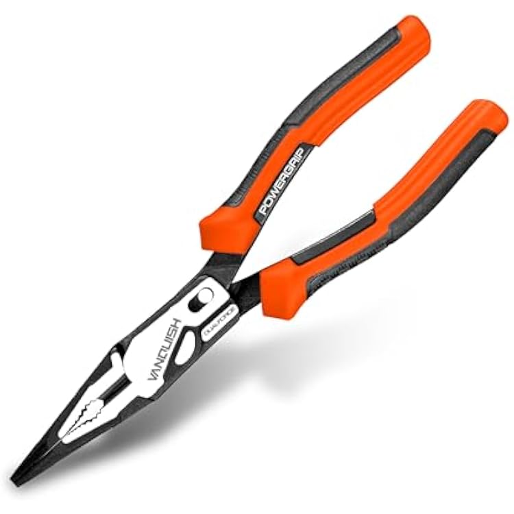 VANQUISH Dual Pivot Compound 8 Inch Long nose Plier, CR-V Steel, Power Grip Handle, 50% Less Effort to Cut, 3016