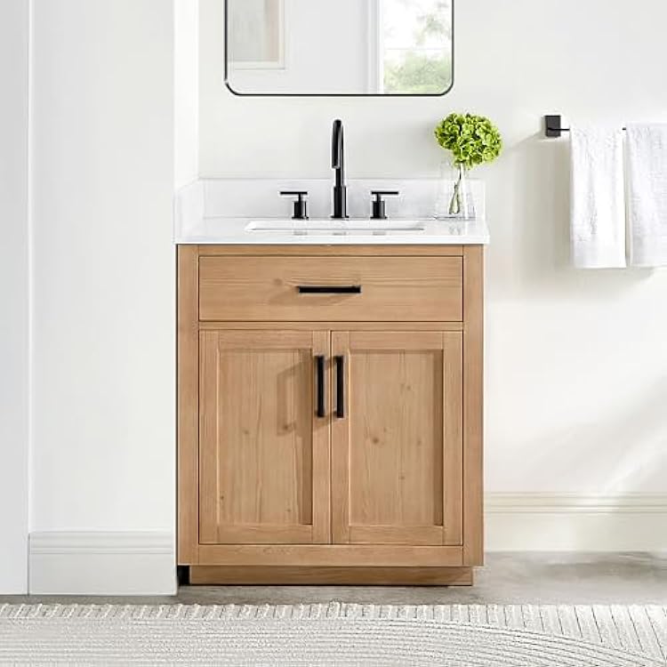 ALTAIR 30 Inch Vanity Bathroom Small Sink Vanities Single Bath Light Brown Large Storge Cabinet with Ceramic Countertop Pre-Assembled Sidesplash and Backsplash Included