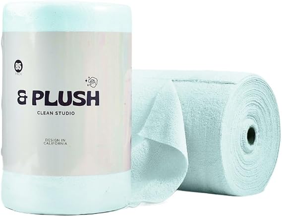 & PLUSH Microfiber Cleaning Cloth Roll - 50 Pack, Tear Away Microfiber Towels, 12" x 12", Reusable, Washable, Streak Free, Ultra Absorbent Dish Rags for Car, Home, Garage or Shop (Blue)