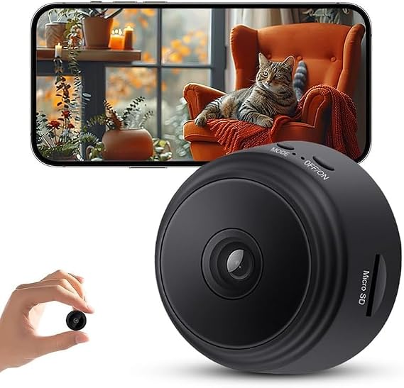 Mini Wireless Security Camera with Multi-User Viewing, Black, Portable WiFi Spy Camera, Remote Monitoring, Mobile App Control, 2.4GHz Connection