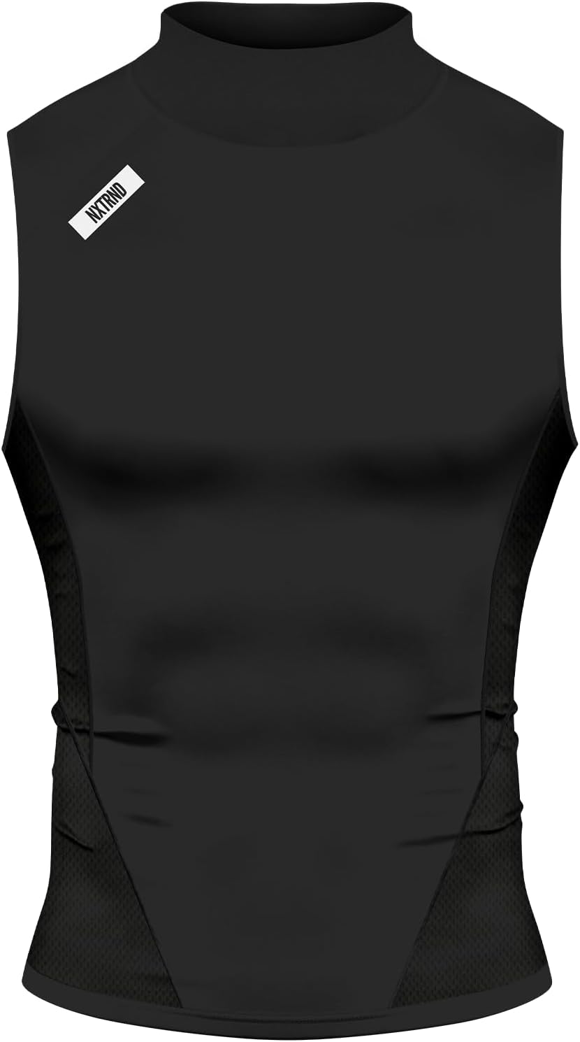 Nxtrnd Core Men's Mock Neck Compression Shirt, Sleeveless T-Shirt, Sportswear for Football