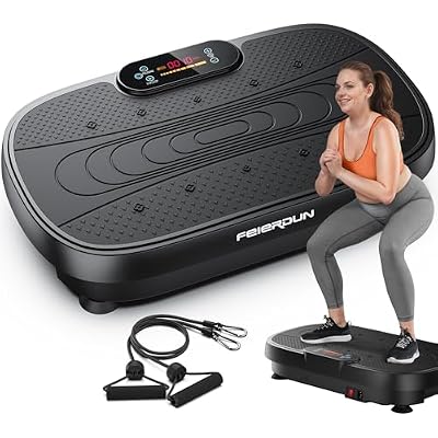 FEIERDUN Vibration Plate Exercise Machine Whole Body Vibration Platform for Weight Loss & Lymphatic Drainage, Home Fitness Trainer with Remote & Resistance Bands