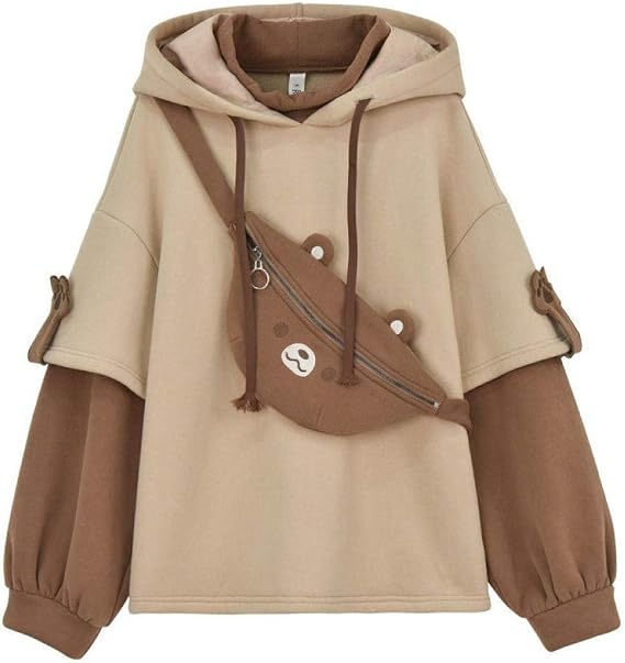 Harajuku Aesthetic Bear Anime Hoodie Women Korean Kawaii Crewneck Long Sleeve Streetwear Kpop Fall Winter Clothes Tops