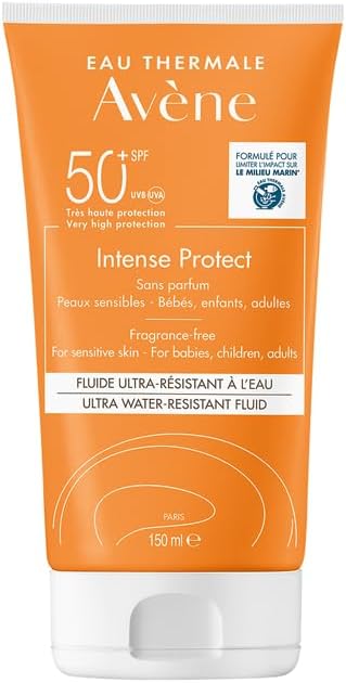 Eau Thermale Avène Intense Protect SPF 50+ TriAsorB TM, SPF50+ Sun Fluid for Sensitive Skin, Very High Protection, Water-Resistant, 1x 150ml Bottle