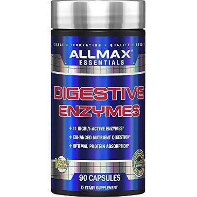 ALLMAX Digestive ENZYMES - 90 Capsules - Supports Enhanced Nutrient Digestion & Optimal Protein Absorption - with 11 Highly Active Enzymes - 90 Servings