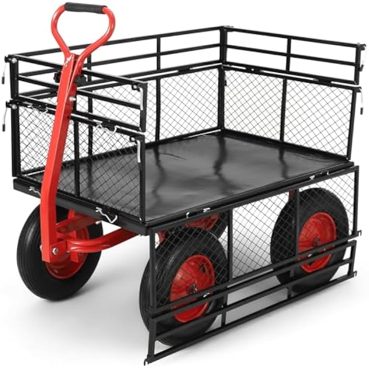 1400 Lbs Heavy Duty Garden Cart with 16 Pneumatic Tires & Removable Sides - Steel Utility Wagon with 180 Rotating Handle, Dump Feature for Yard, Firewood, Soil