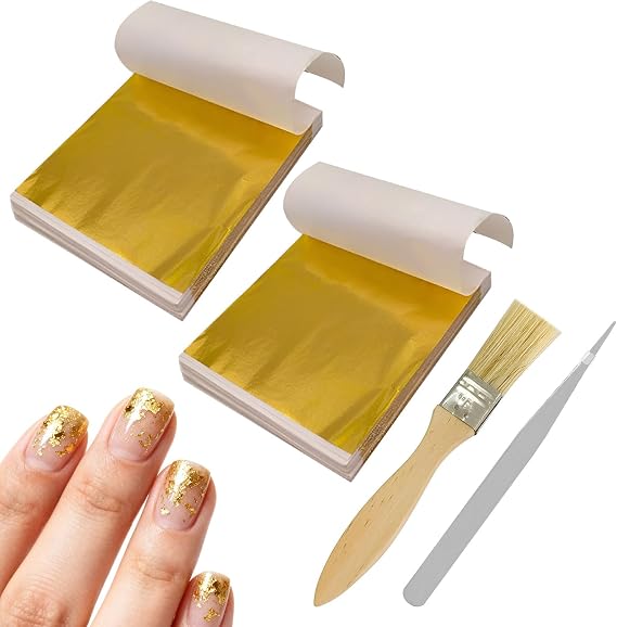 200 Sheets Edible Gold Leaf for Cakes,Gold Leaf Edible for Cakes,Imitation Edible Gold Leaf Sheets with Brush Tweezer,Gold Paper,Gold Foil Sheets for Crafts,Resin Art,Furniture,Canvas, Decorating