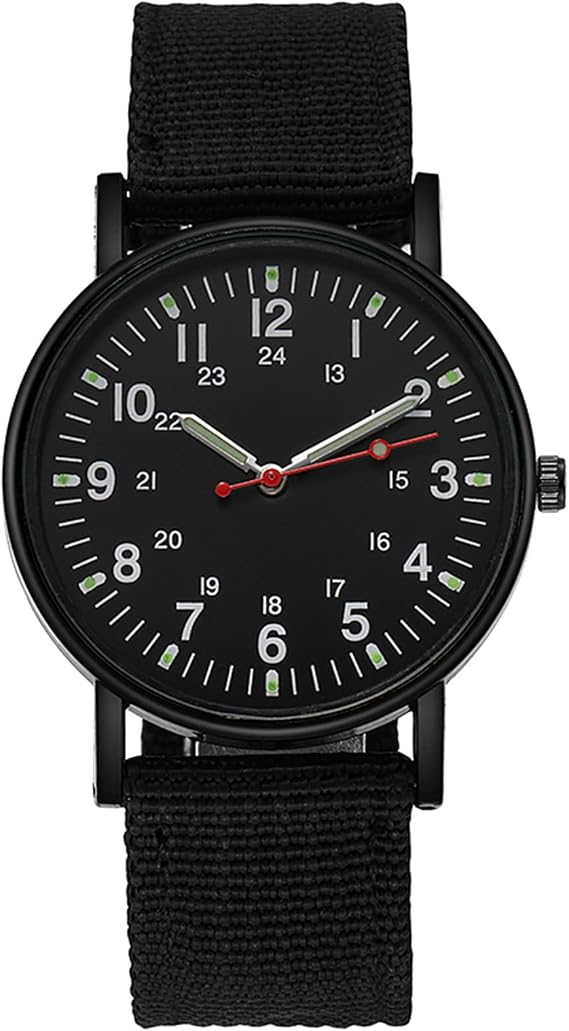 Men's Wristwatch, Luminous Luminous Arabic Numerals, Simulated Military Watch, Outdoor, 24 Hour Luminous, Pointer Quartz, Large Dial, Simple, Canvas Strap, Quartz, Stylish, Military Watch, Stylish