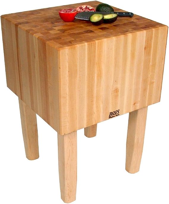 John Boos Solid 16 Inch Hard Rock Maple End Grain Butcher Block on Square Legs, 24 x 24 Inch