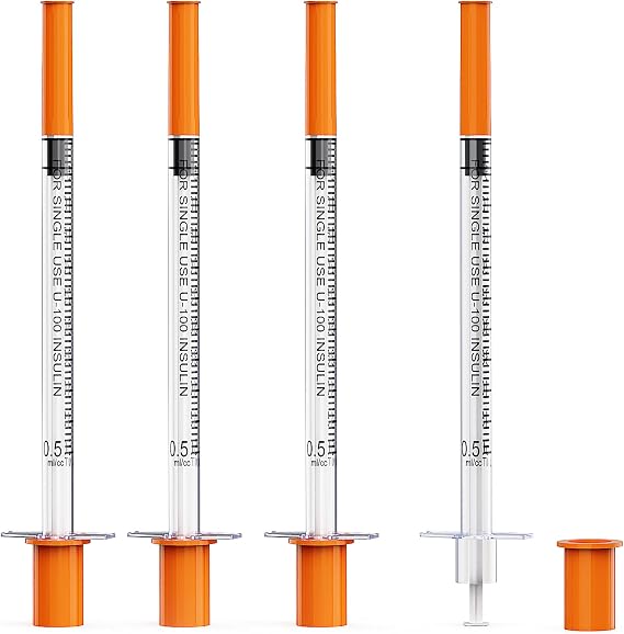 Disposable Insulin Syringe 0.5cc 30 Gauge 12.7mm Insulin Syringes, U-100 0.5ml 30G 1/2 Inch Insulin Syringe Individually Wrapped, Pack of 25