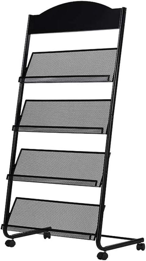 Mobile Literature Display Rack, Magazine Rack for Offices, Stores or Retail, 58"H (Black Steel)