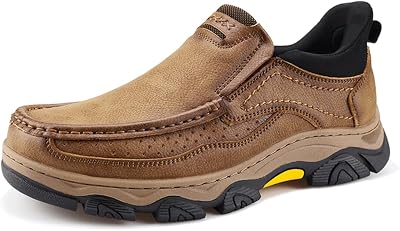 YONGJIA Mens Hands Free Slip in Loafers Walking Slip on Leather Casual Comfortable Breathable Shoes