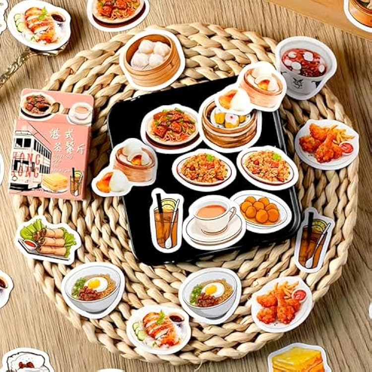 Small Asian Food Stickers, Chinese Food Stickers, Hong Kong Style Tea Shop - 46 PiecesPack, Package Dimensions 2.5 x 1.7 inch.
