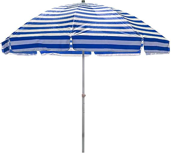 Striped Beach Umbrella 6.6ft, UV Protection Outdoor Umbrella 7ft, 8 Ribs, Height Adjustable, Waterproof Sunshade Parasol for Balcony, Pool