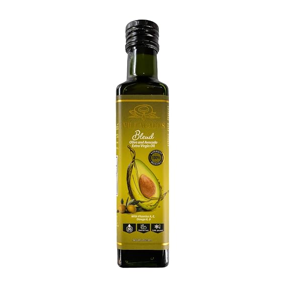 Villacados Extra Virgin Olive & Extra Virgin Avocado Oil Blend, 100% Pure Cold Pressed, Naturally Blended, Unrefined, Cooking, Frying, Grilling, Marinades & Dressings 8.5oz