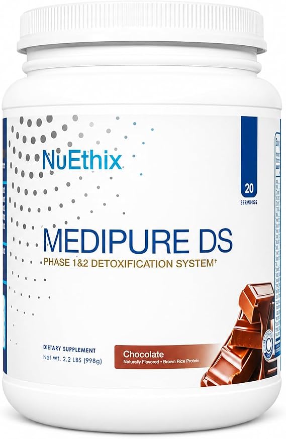 NuEthix Formulations Medipure DS with Brown Rice Protein Powder 22g, Phase 1 & 2 Detoxification System, Supports the Bodys Natural Detoxification Process, Chocolate (Non-Caffeinated), 20 Servings