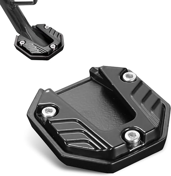 Motorcycle Kickstand Pad, Alloy Non-slip Side Support Extension Plate, Anti-sink Parking Stand Foot Mount with Enlarged Bottom, Universal Modification Accessory for Motorcycles (Black)
