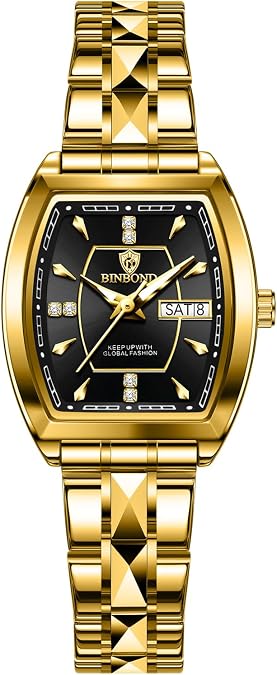 BINBOND Watches for Women.Luminous Womens Watch, Double Push Butterfly Buckle Design Women Watch, Women's Wrist Watches with Jewelry, Stainless Steel Strap,Suitable for Gift Giving.