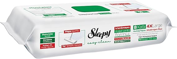 Sleepy Easy Clean Beyaz Sabun Katkılı Mopa Uyumlu Yer Temizlik Havlusu&Mendili 50 Yaprak