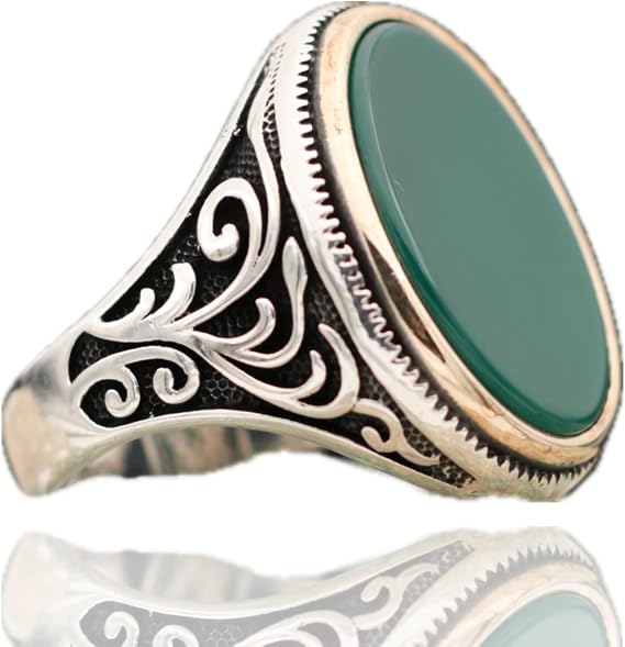 Agate Aqeeq Men Ring, Men Silver Ring 925, Green Aqeeq Ring Men, Turkish Ring Man, Ring With Stone, Gemstone Ring For Men