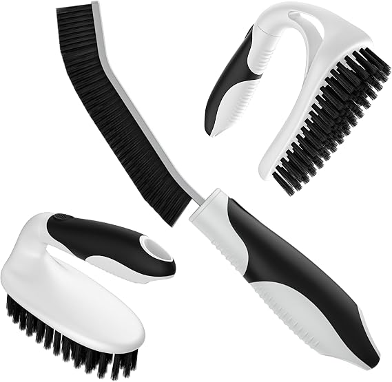 Cleangor Scrub Brush Set, Heavy Duty Scrub Brushes Crevice Cleaning Brush | with Stiff Bristles, 3 Different Brushes Included for Household Use, Grout, Tile, Bathroom, Kitchen, Bathtub, Floor