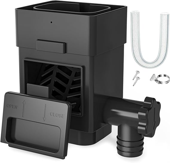 Anivia Rain Barrel Diverter Kit, Fits 2x3 or 3x4 in, Valve & Filter, Black | Downspout Diverter for a Rainwater Collection System, Garden Watering & Car Washing, 39 in Hose Included