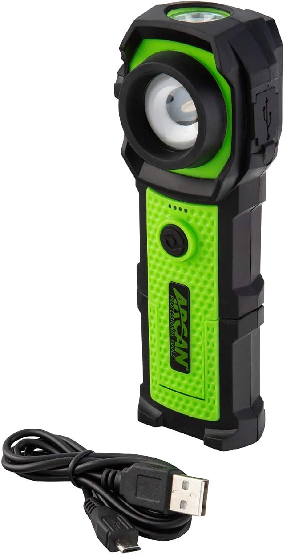 Arcan 500-Lumens Rechargeable Swivel Flashlight with USB Port (ALSWIVEL)
