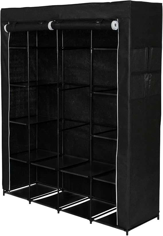 Portable Closet Organizer Storage, Wardrobe Closet with Non-Woven Fabric 14 Shelves, Easy to Assemble, Black for Bedroom