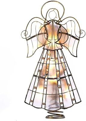 Kurt Adler 10-Light Capiz Angel Treetop with Vines and Pearls, 9.75-Inch