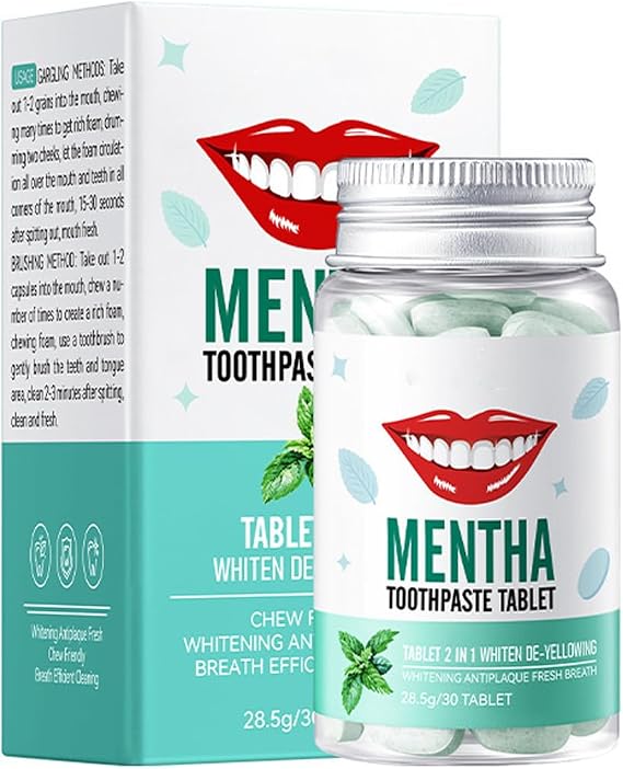 Teeth Whitening Toothpaste Tablets, Chewing Toothpaste Tablets, Help Strengthen and Protect Tooth Enamel, Resist Plaque Whitening, and Freshen Breath (30pcs, Mint)
