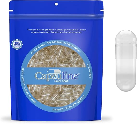 Capsuline Size 5 Gelatin Empty Capsules, 100 Count, Empty Gel Pill Capsules, Empty Gelatin Capsules DIY Pill Capsule Filling, Empty Caps, Clear