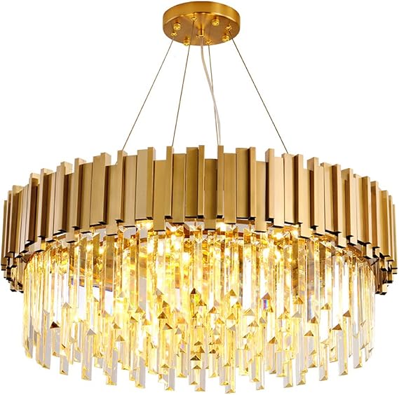 Braiton Glass Crystal Ceiling Light Modern Crystal Chandelier Luxury Gold Plated 10 Lights LED Pendant Ceiling Light for Villa, Hotel, Living Room, Dining Room,Gold,75CM